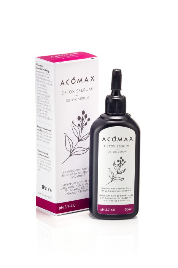 Acomax Detox -seerumi, 50 ml. Hiuspohjan kutinaan ja ärsytykseen. Syväpuhdistava. Voi olla myös avuksi hiusten kasvun parantamiseen.
