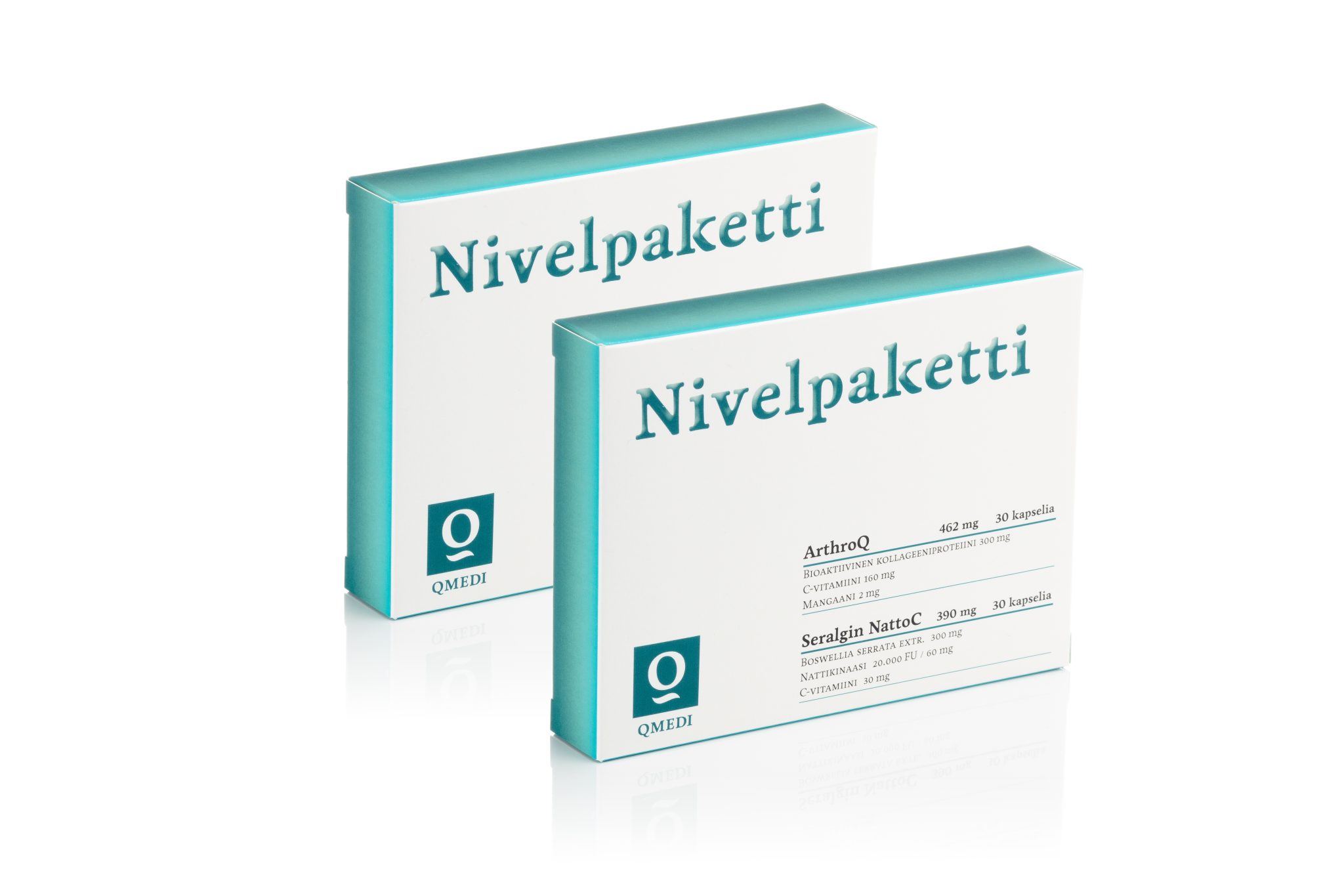 Nivelpaketti 60. Seralgin NattoC ja ArthroQ -valmisteet edullisempaan yhteishintaan. Tuotteista voi olla apua nivelien hyvinvoinnille ja muille tukikudoksille. 60 kapselia/tuote.